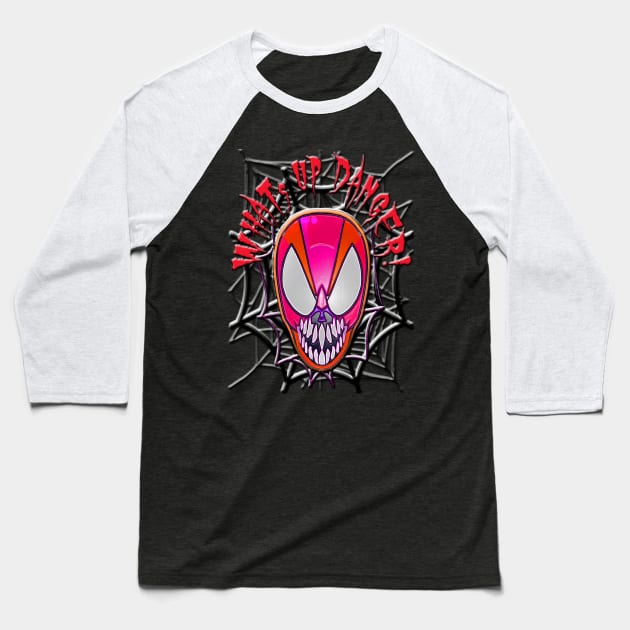 Spider Skull Whats up Danger Baseball T-Shirt by SkullTroops
